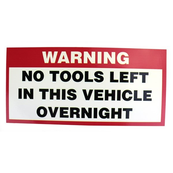 Castle GR190A No Tools Left In Vehicle Overnight Sticker