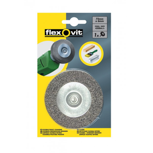 Flexovit 63642556882 Wire Brush Flat Type 75 X 6mm Spindle