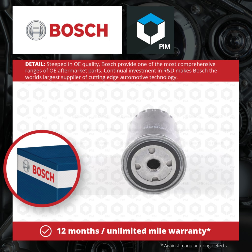 3165141015980 Hako Genuine BOSCH Oil Filter to fit Seat Cordoba d 1Y 1.9 Litre 01/1996-08/1996 