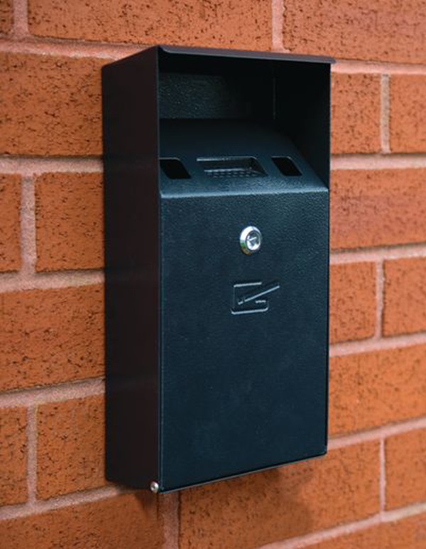 Signs & Labels FWAS0009 Blk Compact Cigarete Bin Wall Mount