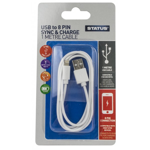 Status SPCLIGHTNCW1PK6 373 1mtr 8 Pin To Usb Charging Cable