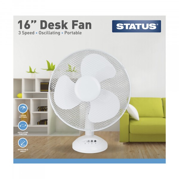 Status S16DESKFAN1PKB 615 16 Inch Oscillating Desk Fan
