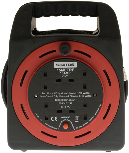 Status S15M13ACR4 827 15m 4 Socket Red Cassette Reel