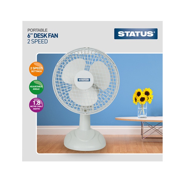 Status S6DESKFAN1PKB 459 6 Inch White Desk Fan