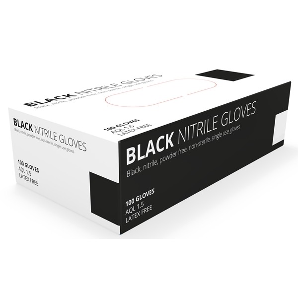 Unicare Black Nitrile Pf Gloves Med X100
