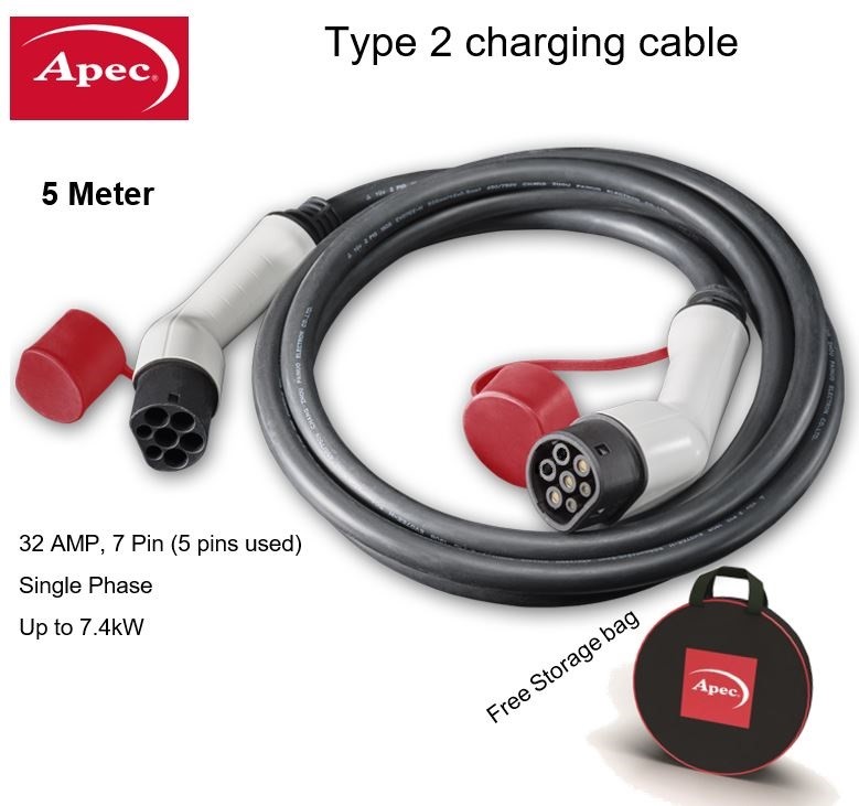 Apec EV Charging Cable, Type 2, Male to Female, Single Phase 32A 5m AEC107 [PM2059371]