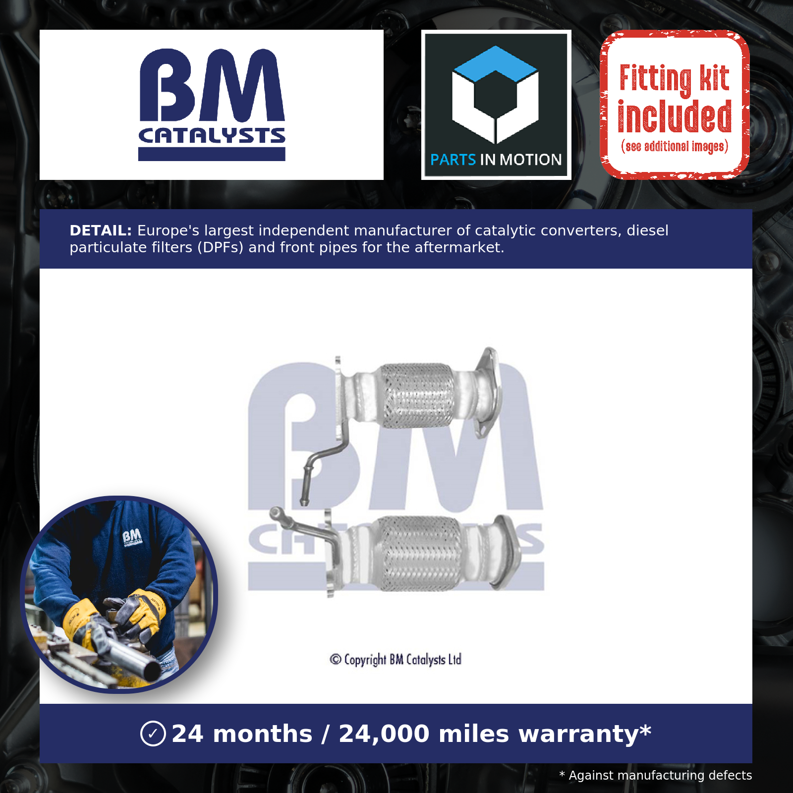 BM Catalysts Exhaust Front / Down Pipe + Fitting Kit Front BM70628K [PM2072156]