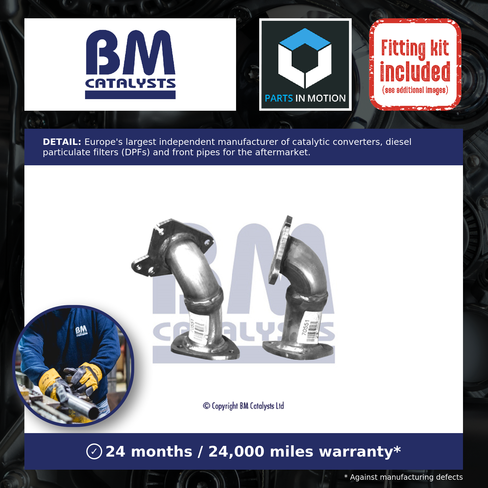 BM Catalysts Exhaust Front / Down Pipe + Fitting Kit Front BM70551K [PM2072042]