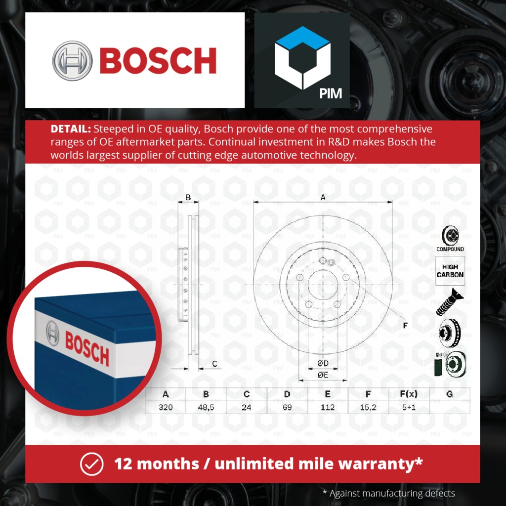 Bosch 2x Brake Discs Pair Vented Rear 0986479H43 [PM2060290]