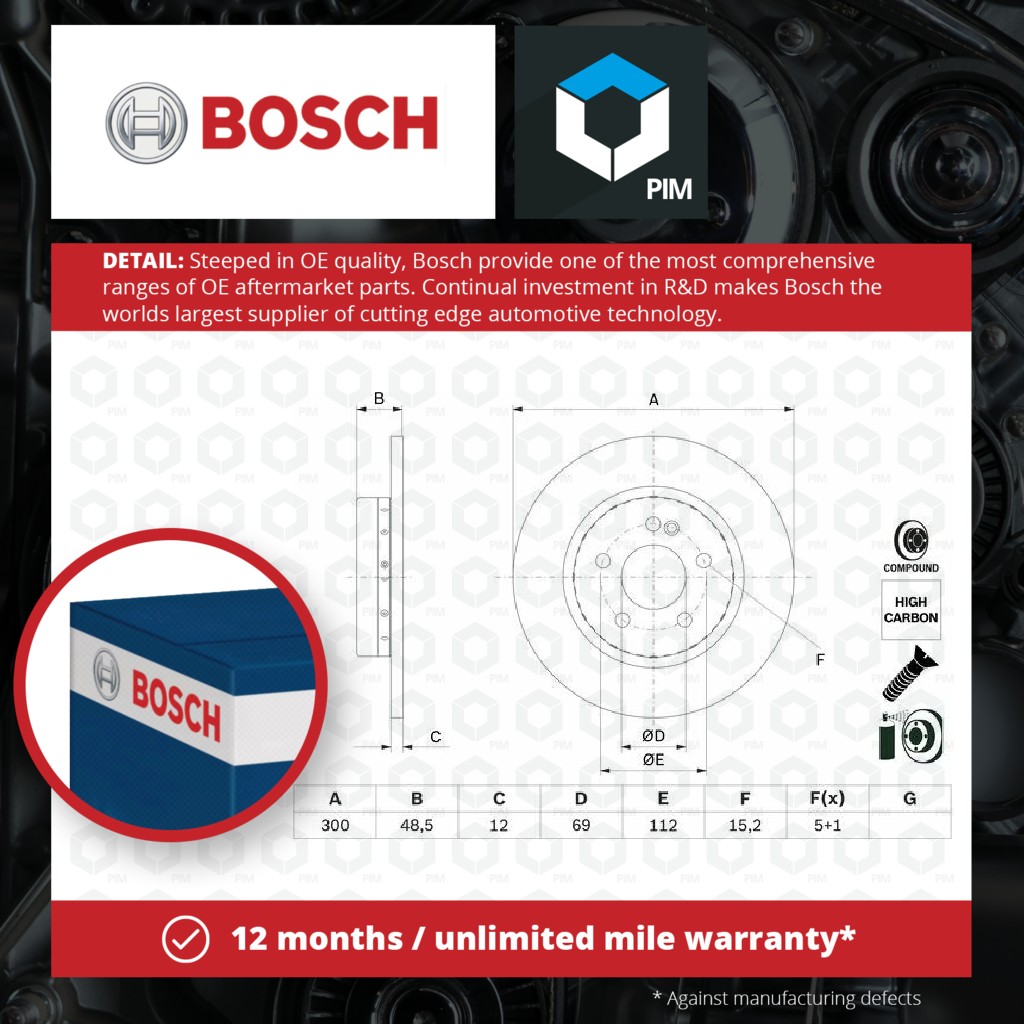 Bosch 2x Brake Discs Pair Solid Rear 0986479H49 [PM2045544]