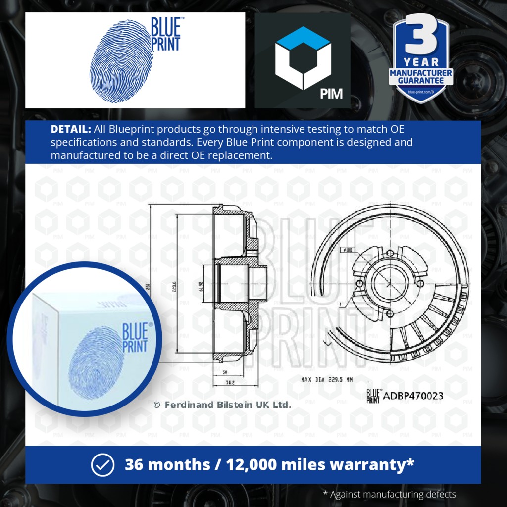 Blue Print 2x Brake Drums (Pair) Rear ADBP470023 [PM2017384]