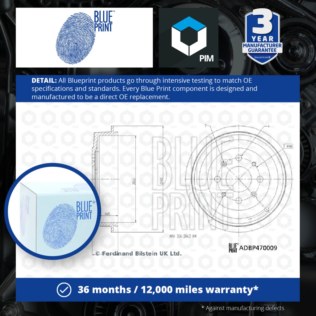 Blue Print 2x Brake Drums (Pair) Rear ADBP470009 [PM1998537]