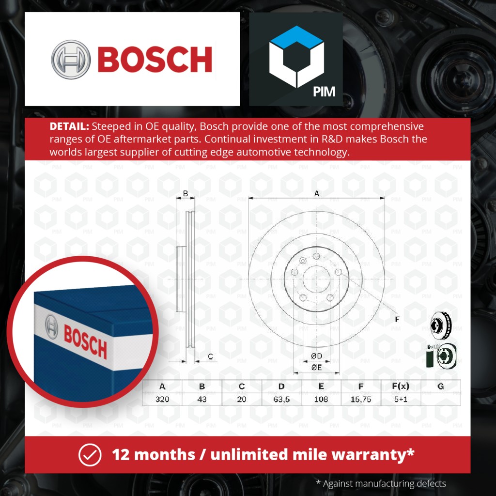 Bosch 2x Brake Discs Pair Vented Rear 0986479E87 [PM1943511]