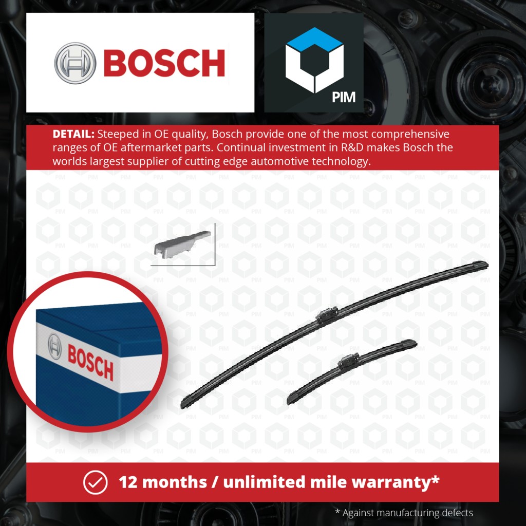 Bosch 2x Wiper Blades (Pair) Flat / Aero type Front A827S 3397014827 [PM1917606]