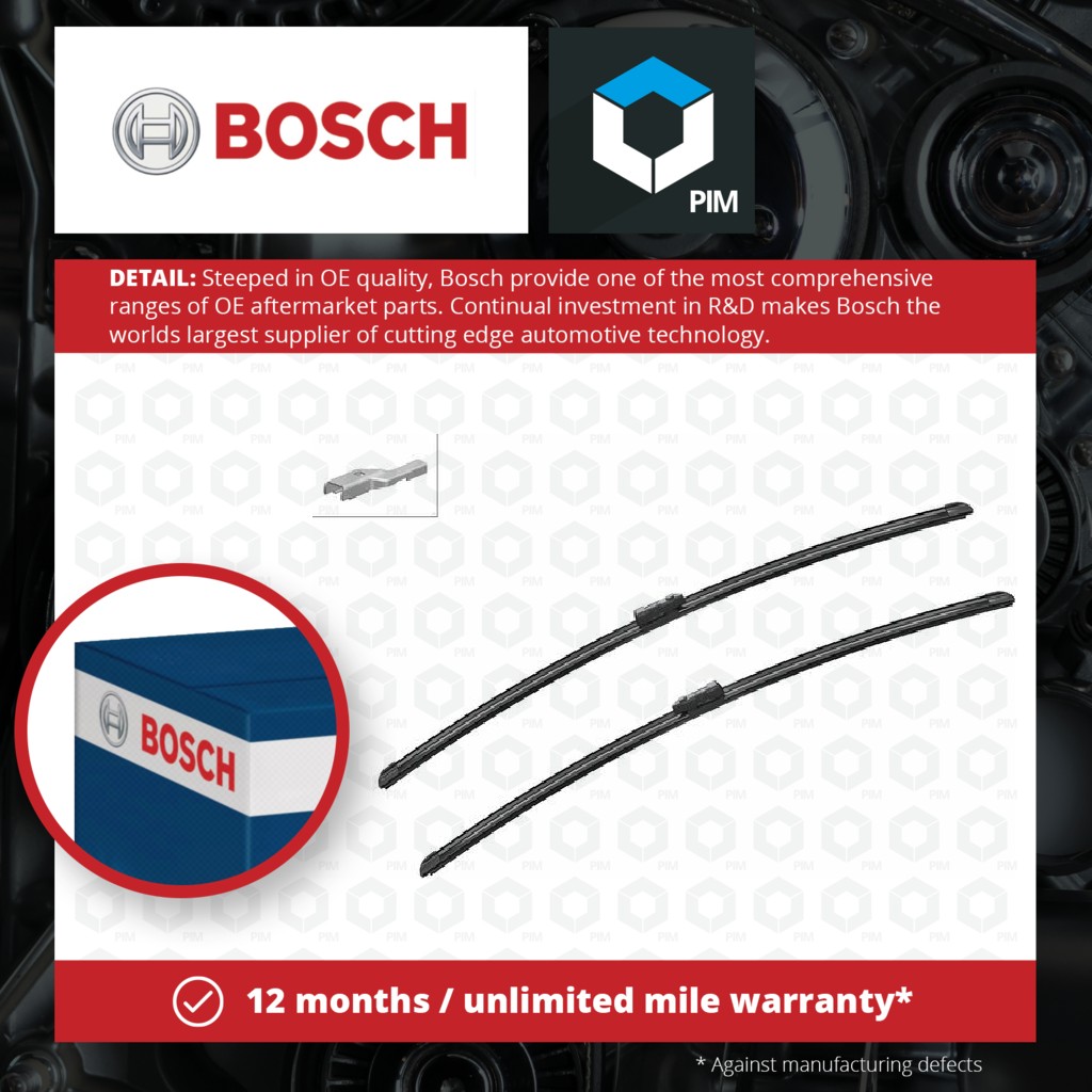 Bosch 2x Wiper Blades (Pair) Flat / Aero type Front A988S 339701400V [PM1917605]