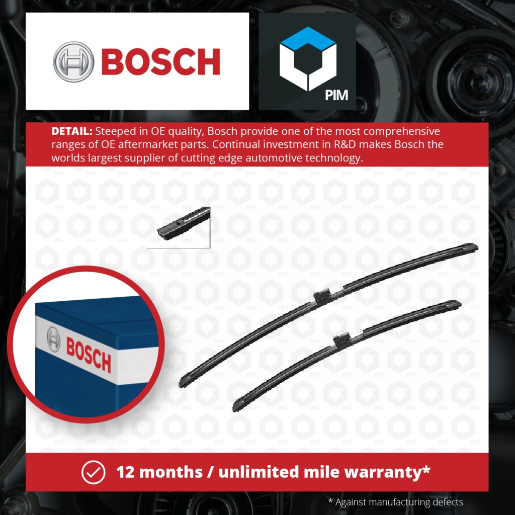 Bosch 2x Wiper Blades (Pair) Flat / Aero type Front A728S 3397014728 [PM1895248]