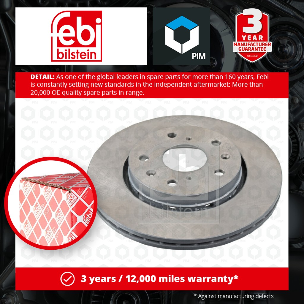 Febi 2x Brake Discs Pair Vented Front 108594 [PM1766943]