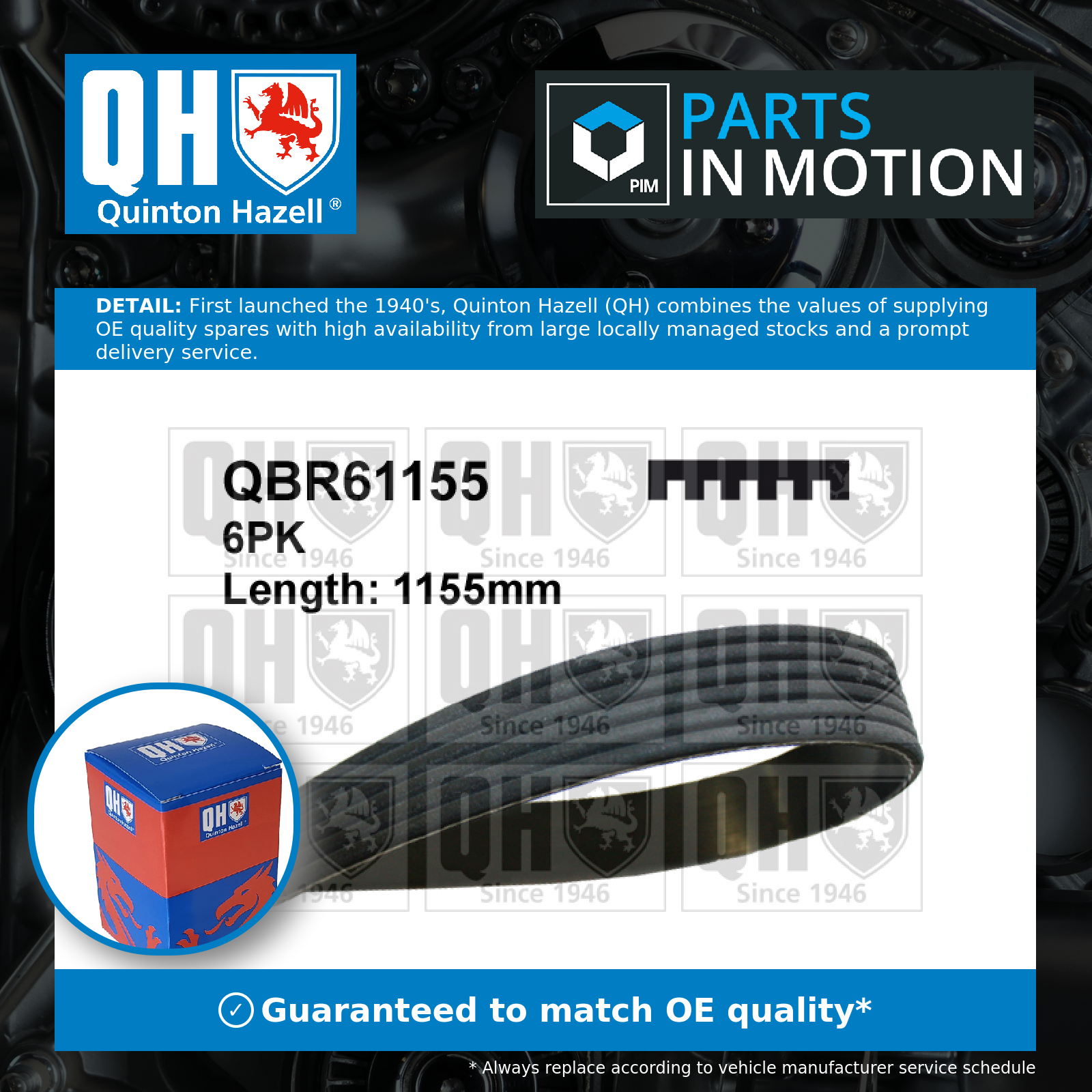 Quinton Hazell 6 Rib Multi V Drive Belt QBR61155 [PM1478960]