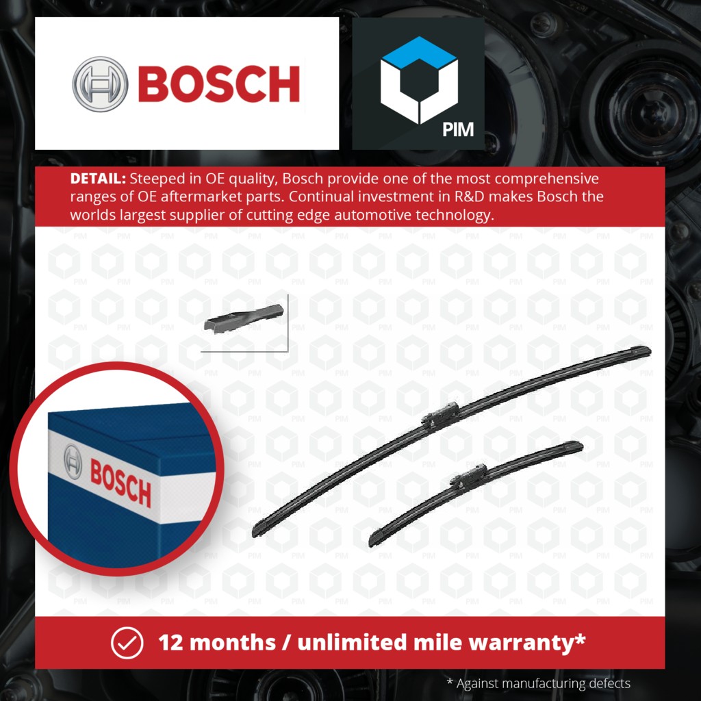 Bosch 2x Wiper Blades (Pair) Flat / Aero type Front A405S 3397014405 [PM1350147]