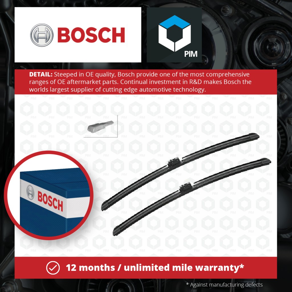 Bosch 2x Wiper Blades (Pair) Flat / Aero type Front A844S 3397009844 [PM1349729]