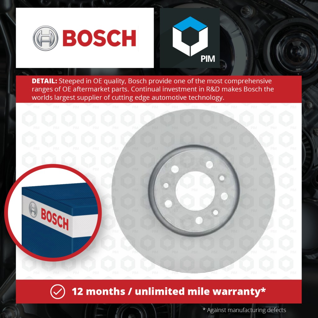 Bosch 2x Brake Discs Pair Vented Front 0986479E52 [PM1285134]