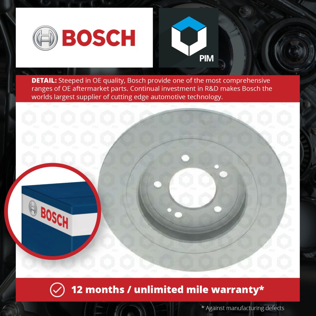 Bosch 2x Brake Discs Pair Solid Rear 0986479E46 [PM1285131]
