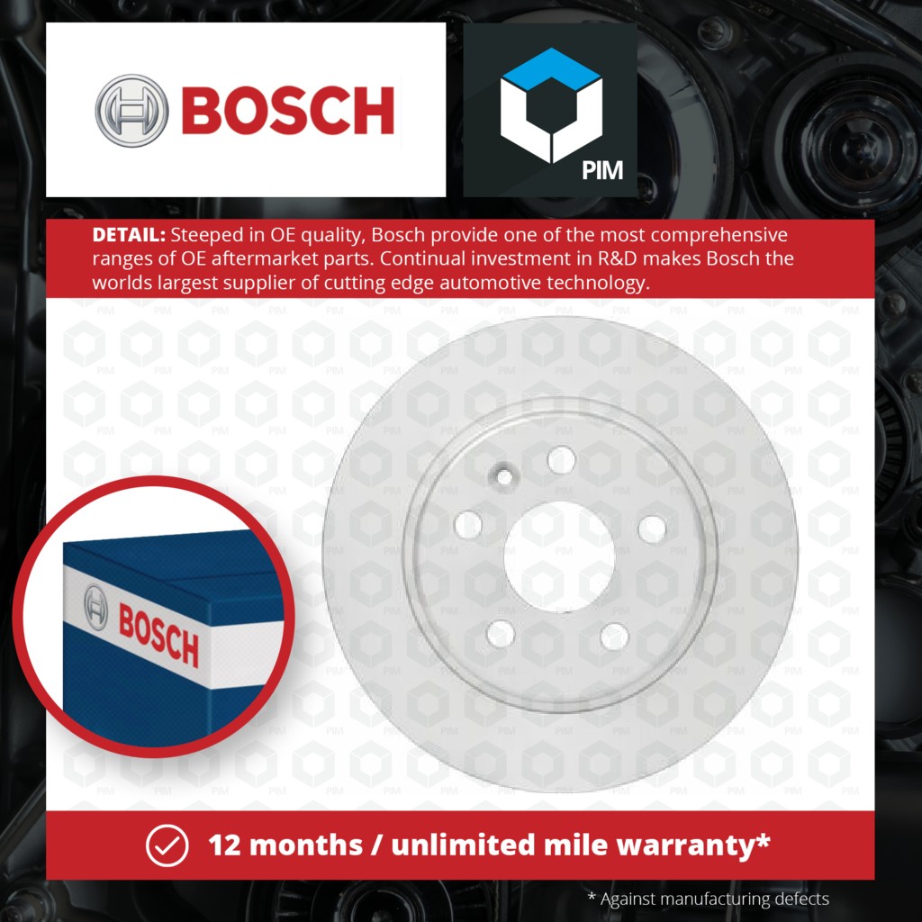 Bosch 2x Brake Discs Pair Solid Rear 0986479D89 [PM1285088]