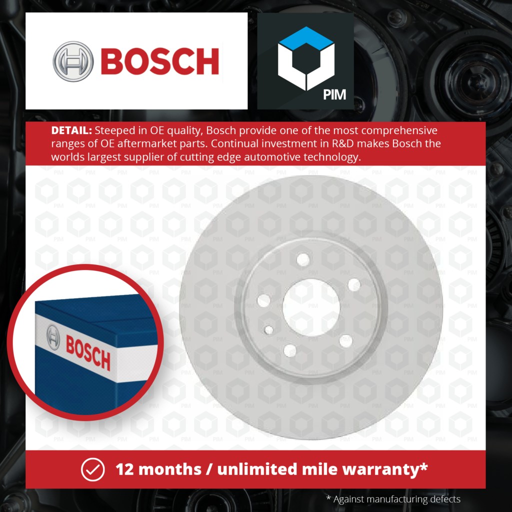 Bosch 2x Brake Discs Pair Vented Front 0986479D85 [PM1285084]