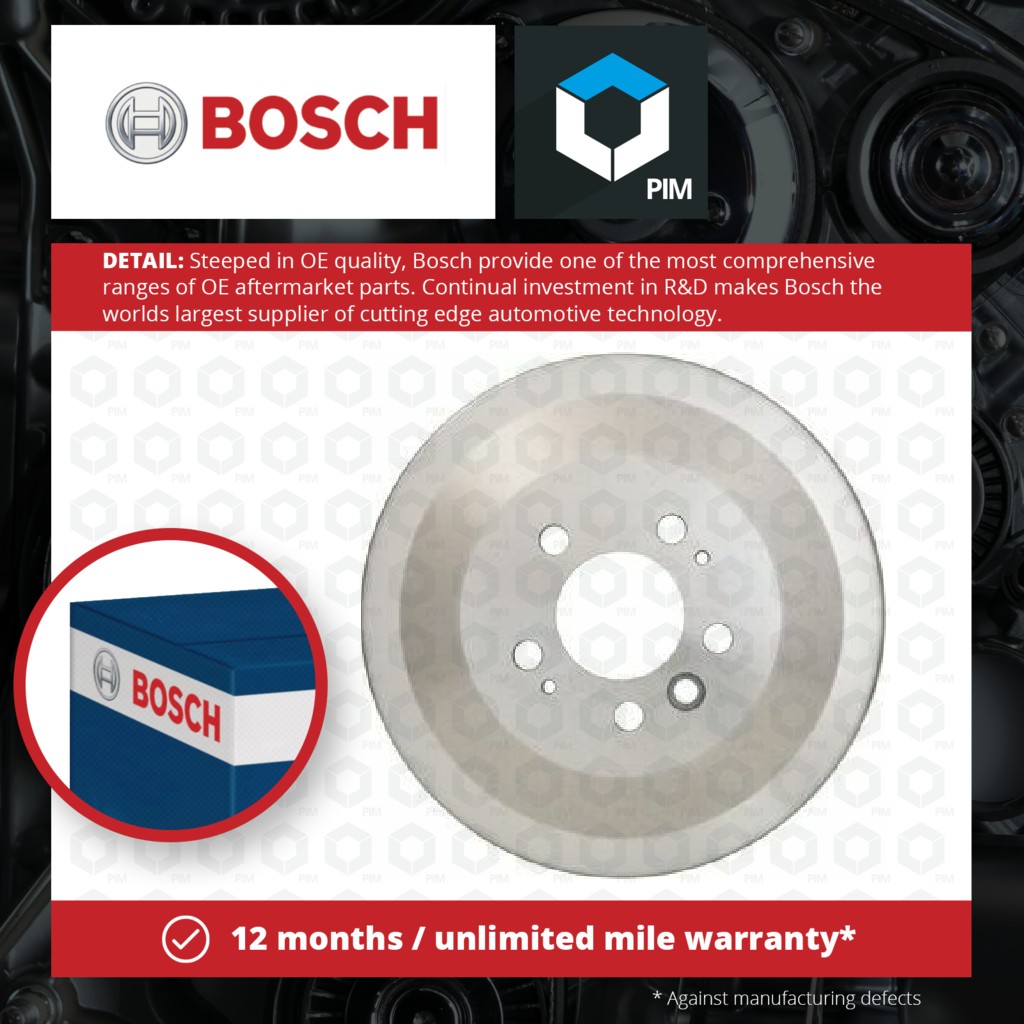 Bosch 2x Brake Drums (Pair) Rear 0986477324 [PM1284999]