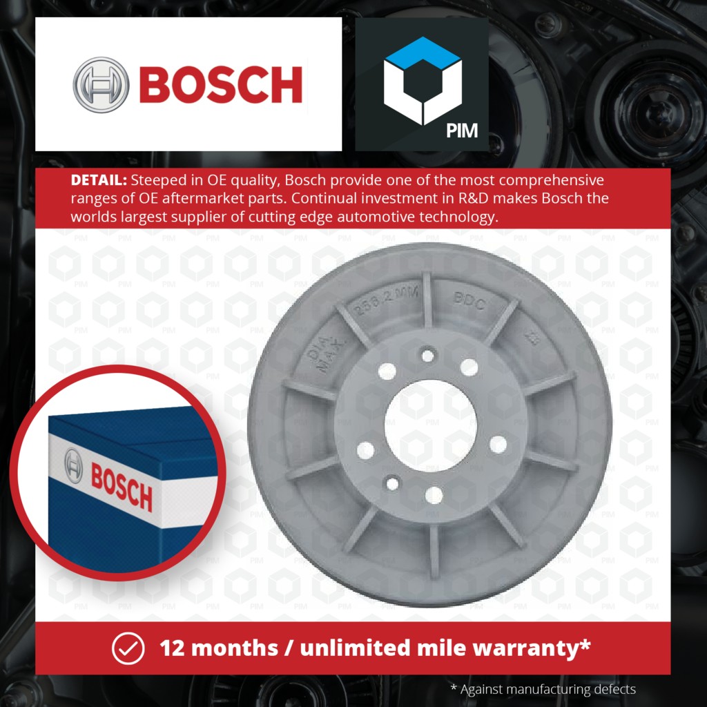 Bosch 2x Brake Drums (Pair) Rear 0986477300 [PM1284981]