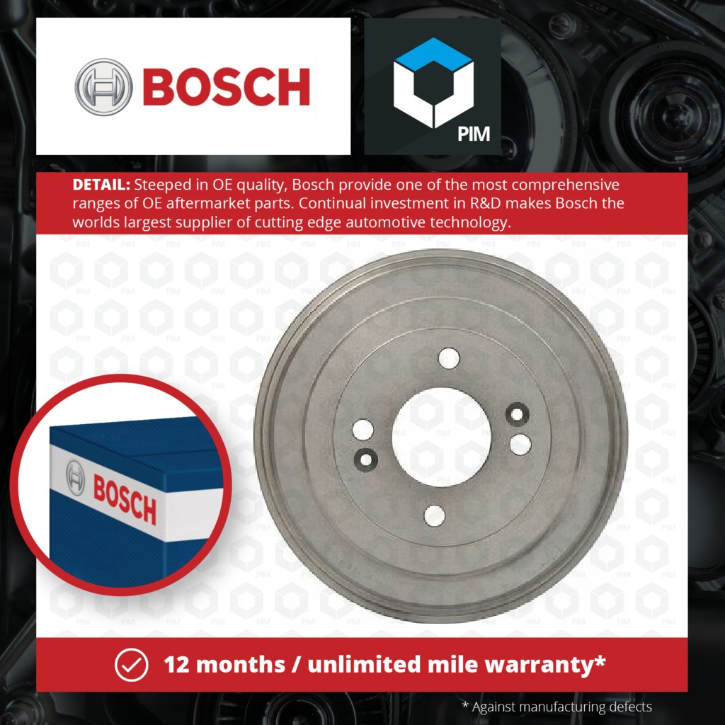 Bosch 2x Brake Drums (Pair) Rear 0986477298 [PM1284979]