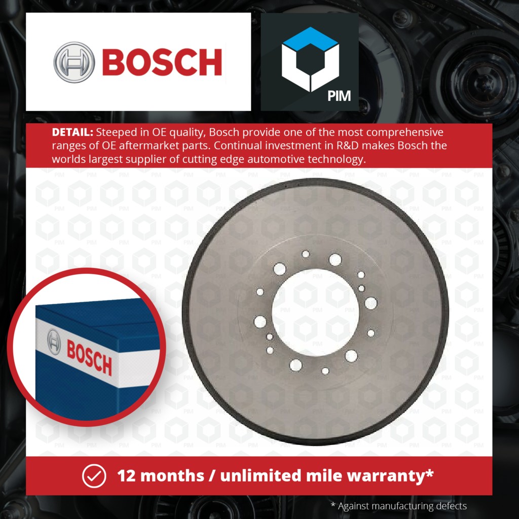 Bosch 2x Brake Drums (Pair) Rear 0986477297 [PM1284978]