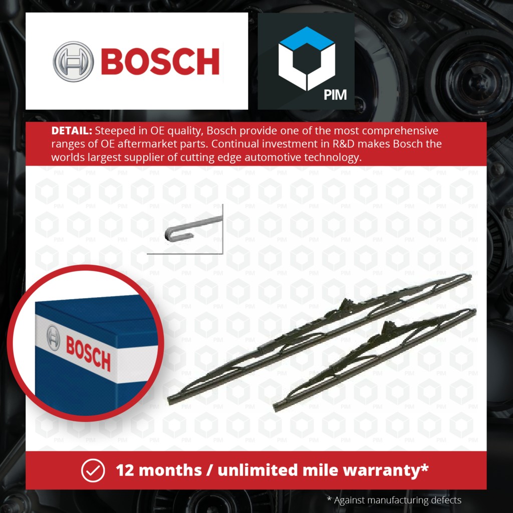 Bosch 2x Wiper Blades (Pair) Front 612 3397010413 [PM1130521]