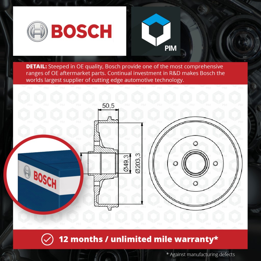 Bosch 2x Brake Drums (Pair) Rear 0986477210 [PM1114752]