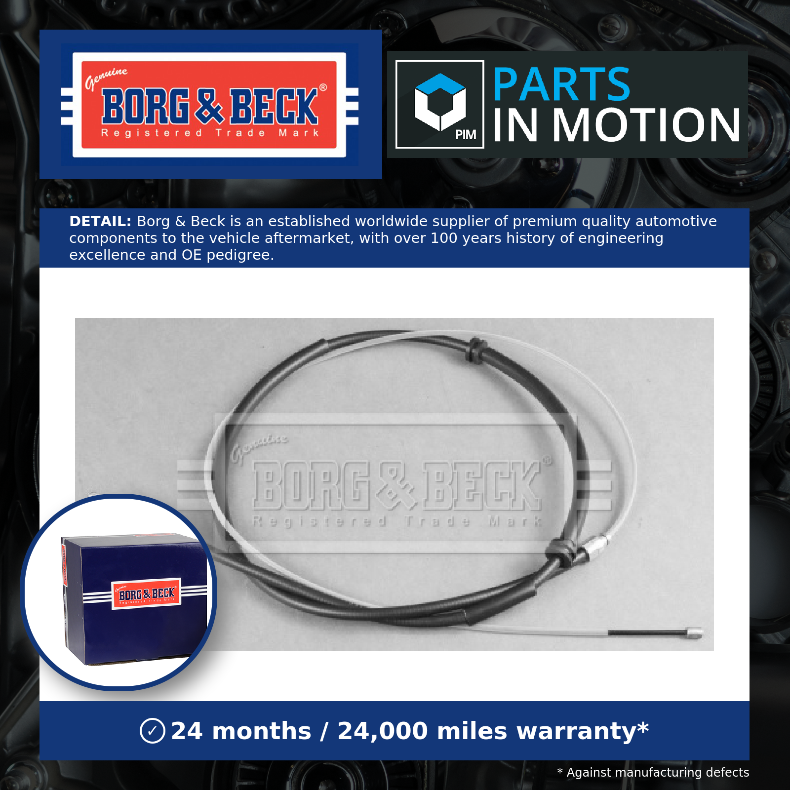 Borg & Beck Handbrake Cable Rear Left or Right BKB3792 [PM1017700]