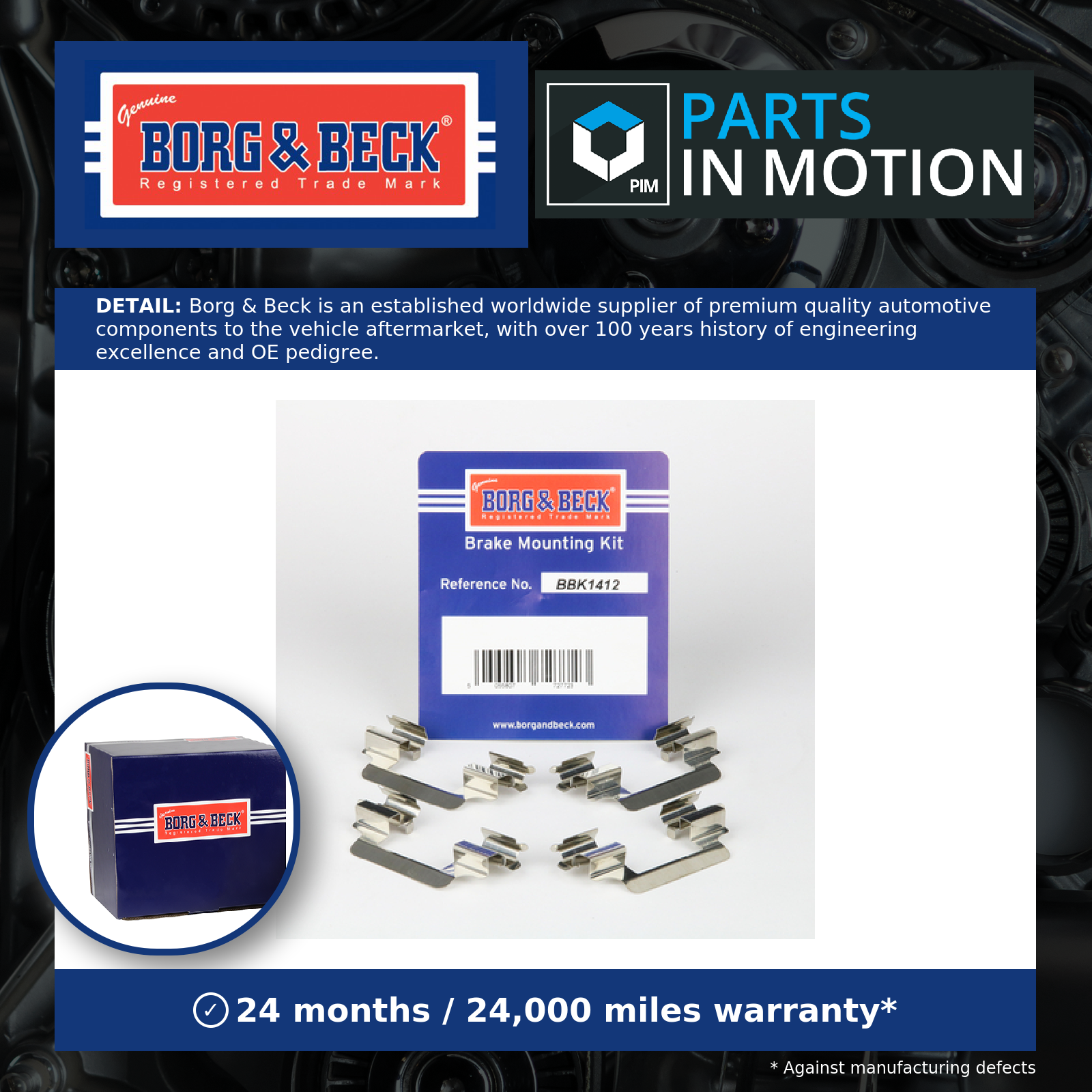 Borg & Beck Brake Pad Fitting Kit Front BBK1412 [PM1006596]