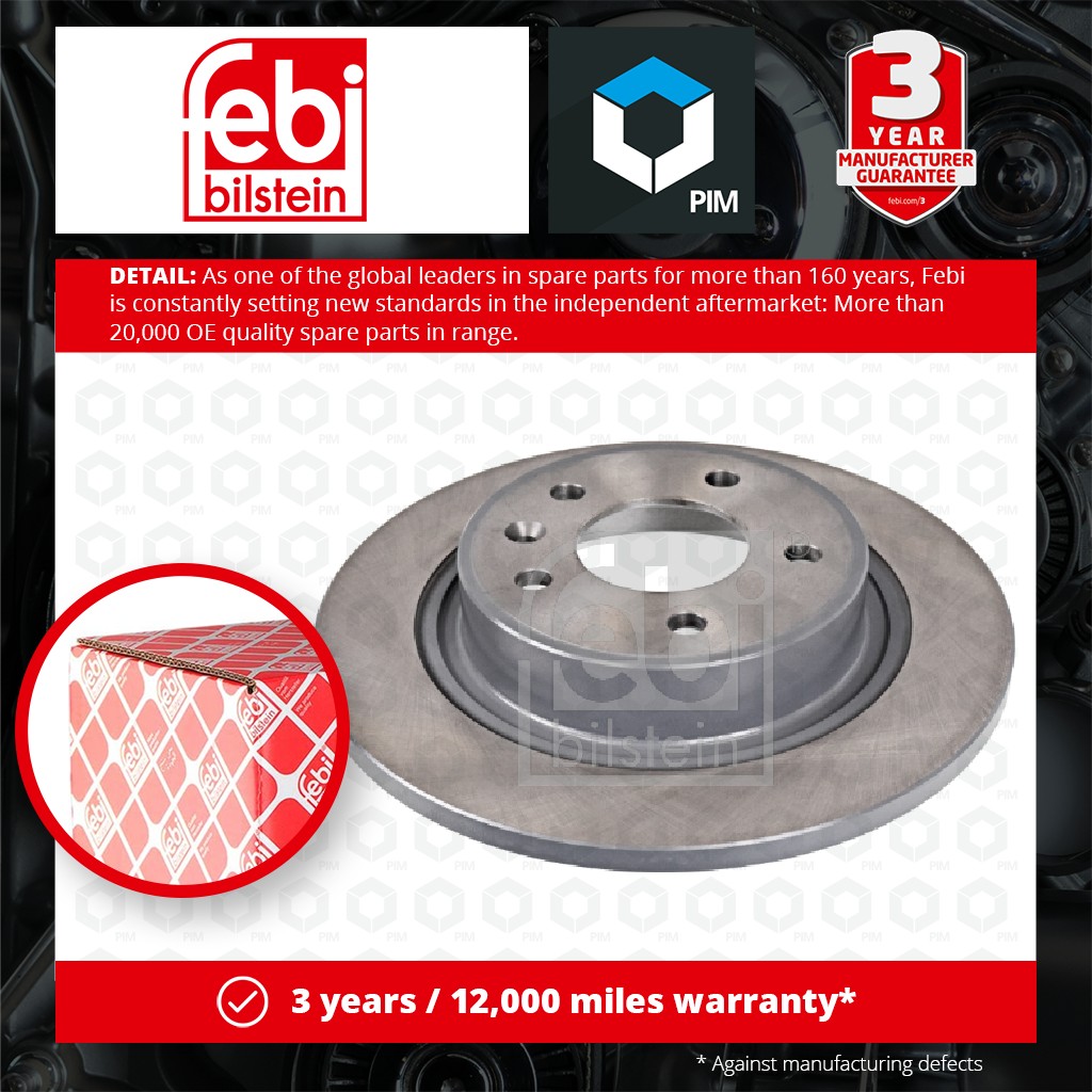 Febi 2x Brake Discs Pair Solid Rear 39189 [PM963285]