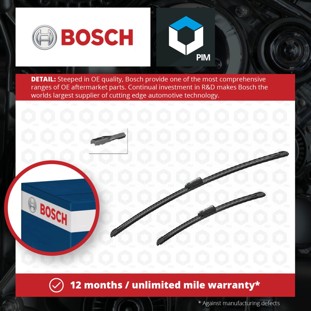 Bosch 2x Wiper Blades (Pair) Flat / Aero type Front A350S 3397014350 [PM921810]