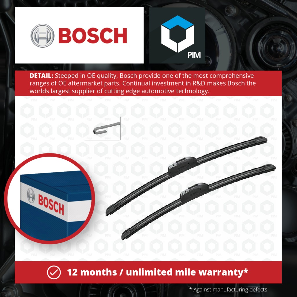 Bosch 2x Wiper Blades (Pair) Flat / Aero type Front AR142s 3397014142 [PM873501]