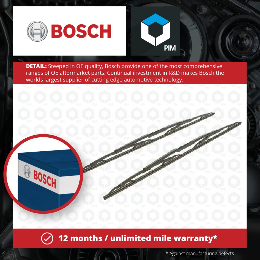 Bosch 2x Wiper Blades (Pair) Front 808 3397005808 [PM872798]