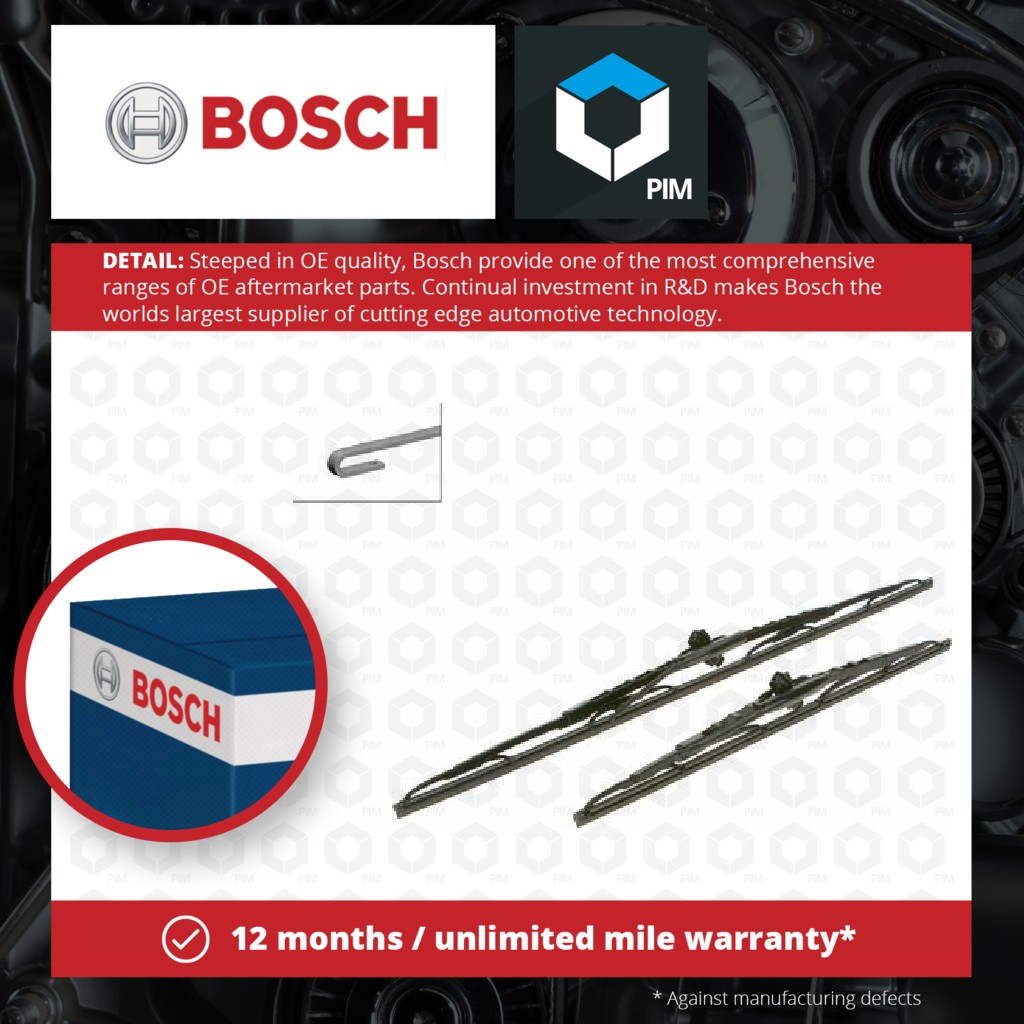 Bosch 2x Wiper Blades (Pair) Front 651 3397118321 [PM872441]