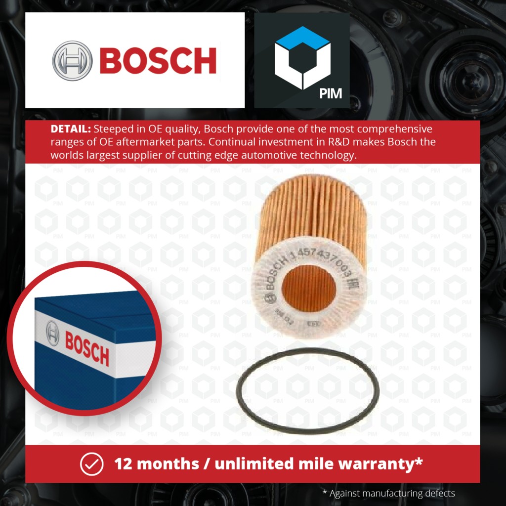 4x Bosch Oil Filter 1457437003 [PM870816]