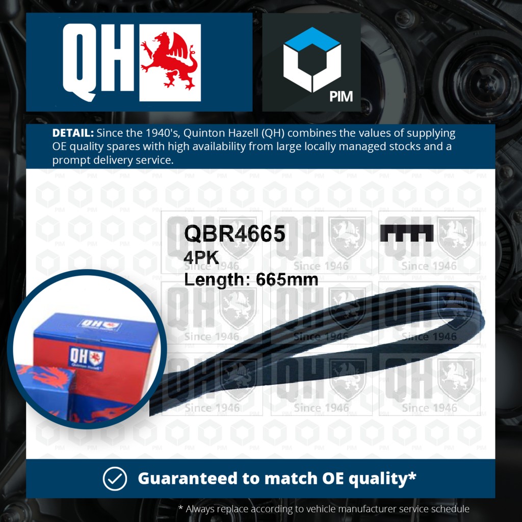 Quinton Hazell 4 Rib Multi V Drive Belt QBR4665 [PM866408]