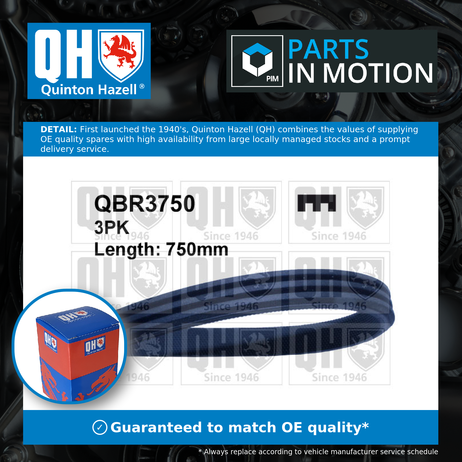 Quinton Hazell 3 Rib Multi V Drive Belt QBR3750 [PM866358]