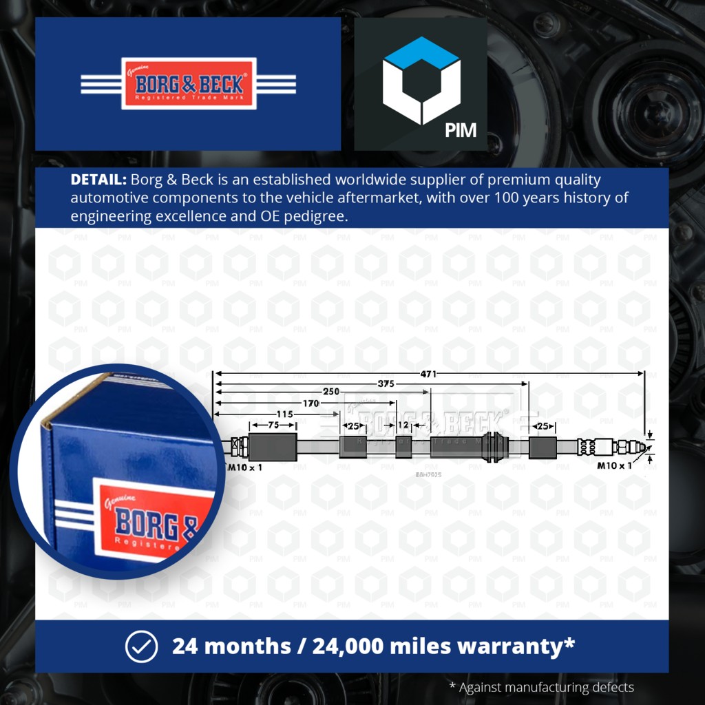 Borg & Beck Brake Hose Front Right BBH7925 [PM673257]