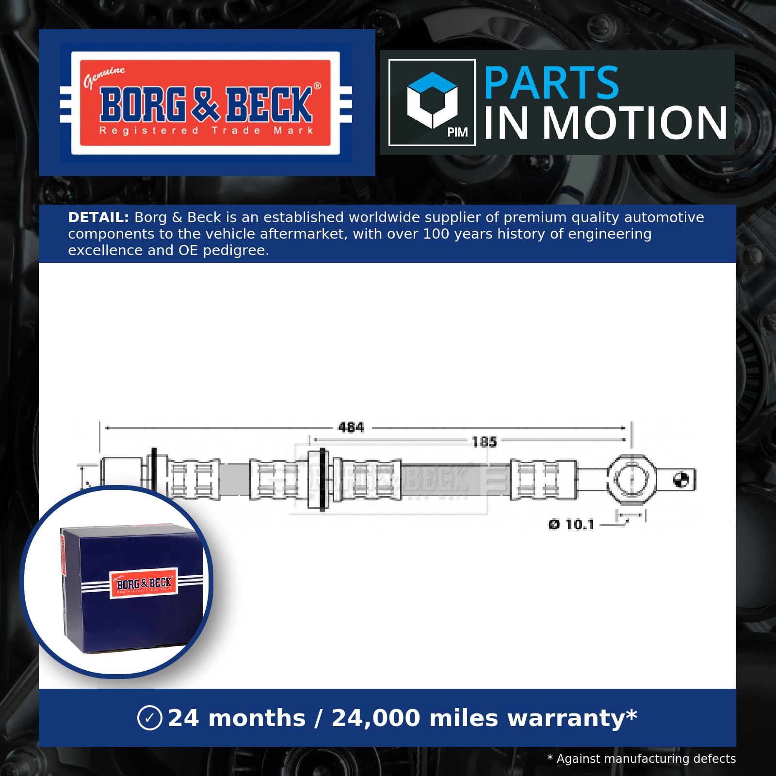 Borg & Beck Brake Hose Front Left or Right BBH6452 [PM672108]
