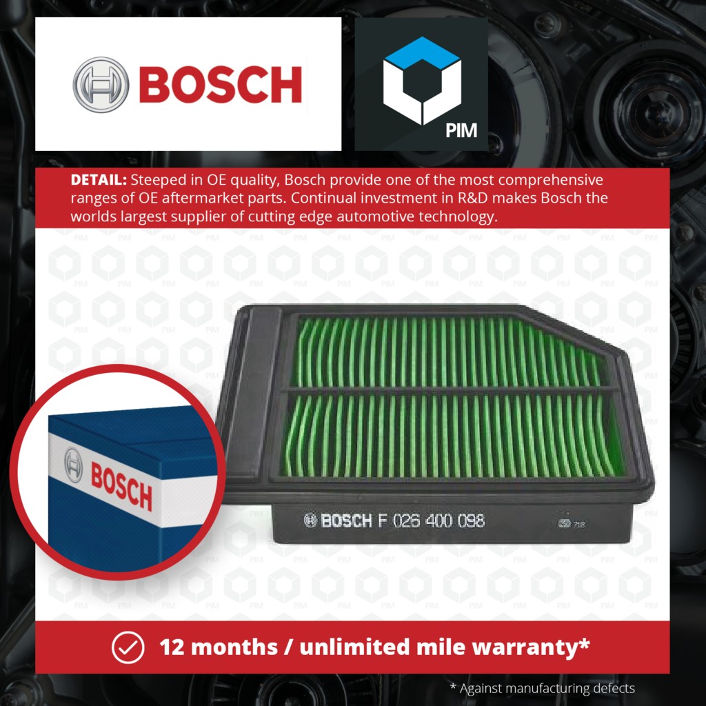 2x Bosch Air Filter F026400098 [PM636535]