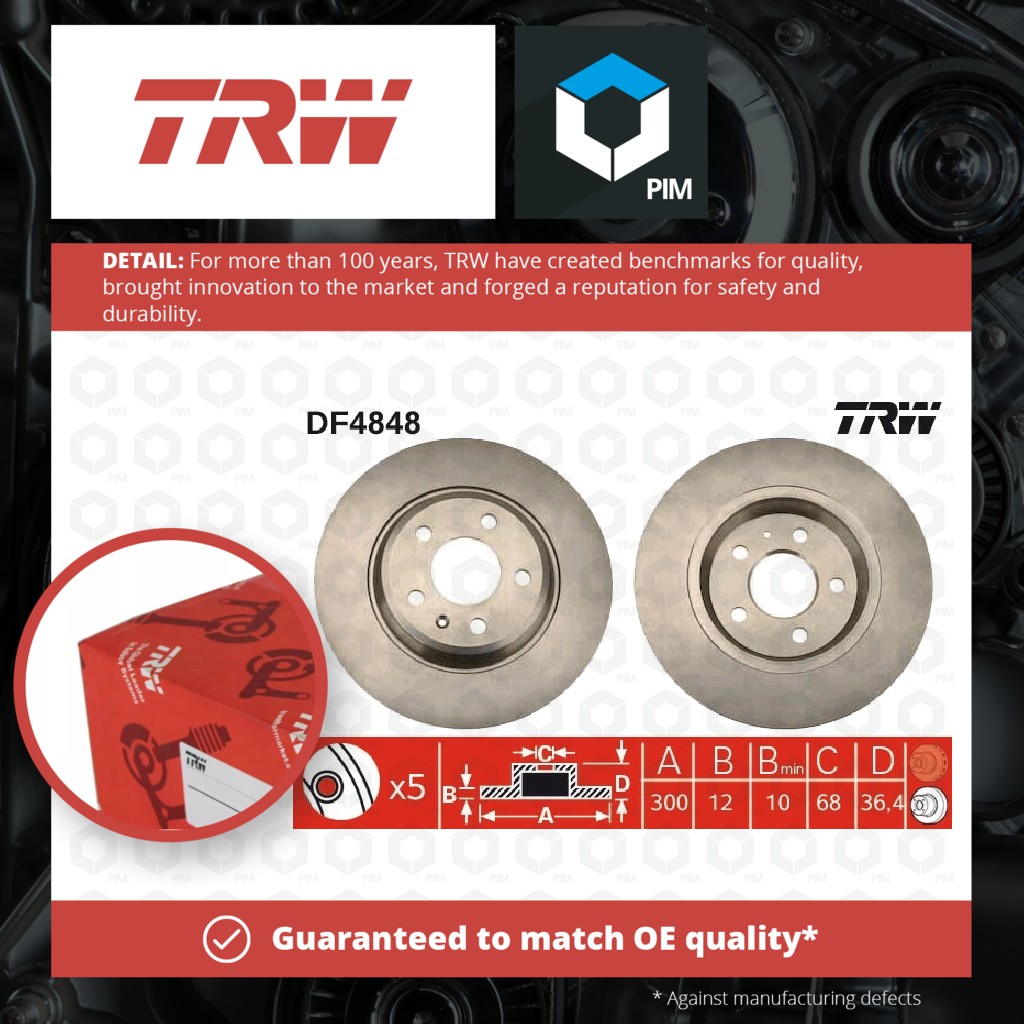 TRW 2x Brake Discs Pair Solid Rear DF4848 [PM613501]