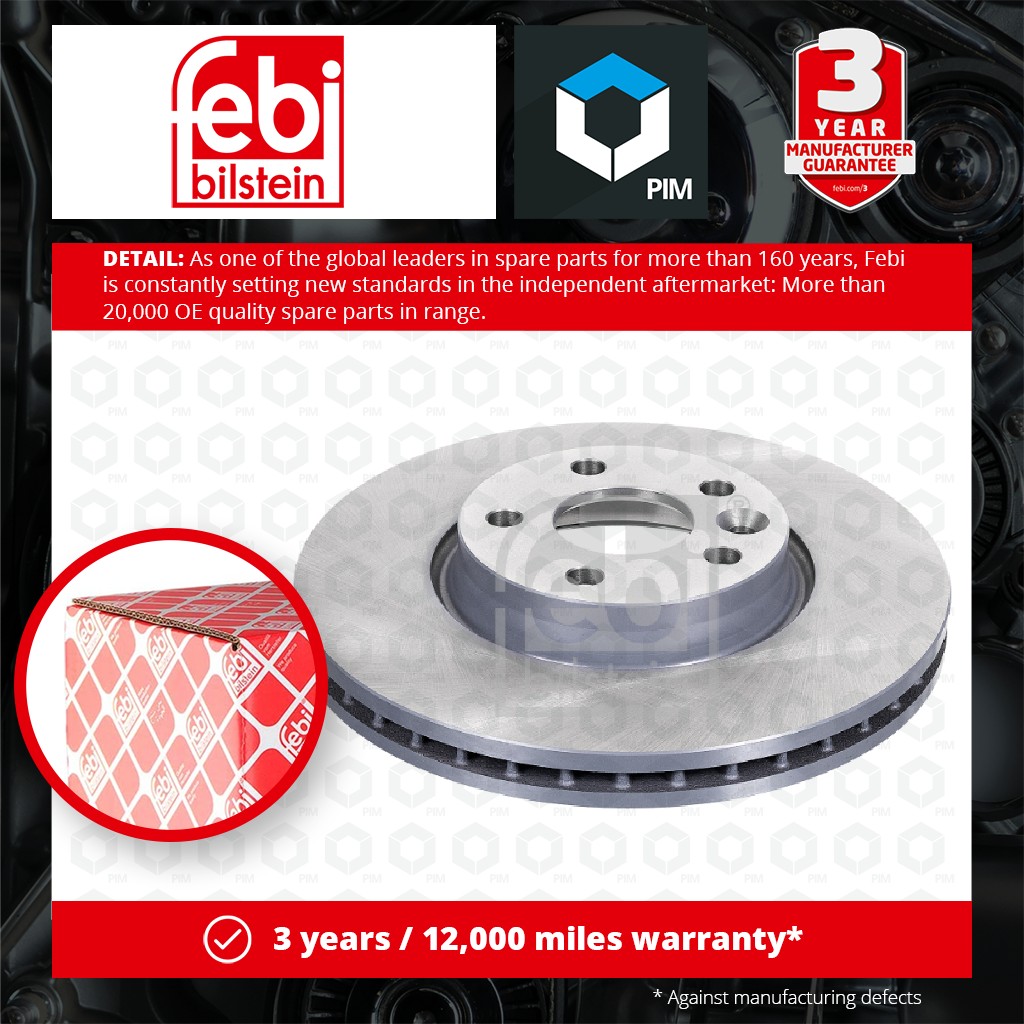 Febi 2x Brake Discs Pair Vented Front 28361 [PM567711]