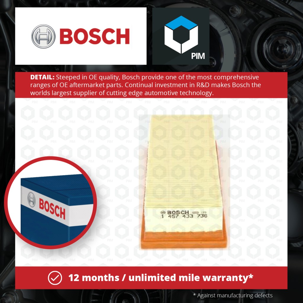 2x Bosch Air Filter 1457433736 [PM541164]